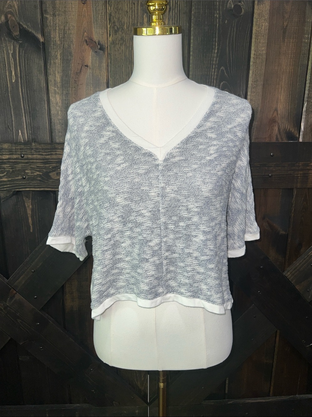 Anthropologie Saturday Sunday Oversized Grey Theo V-neck Cropped Knit Top S Boho